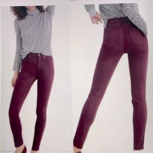 Madewell High Riser Skinny Brushed Cotton Maroon Burgundy Pants  Women’s 26